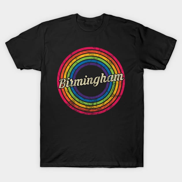 Birmingham - Retro Rainbow Faded-Style T-Shirt by MaydenArt